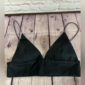 Tobi Black Sexy Plunging Neckline Cami Straps Bralette Party Crop Top Size M